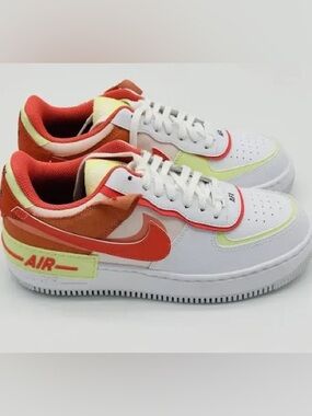 Nike White Sneakers with Red Swoosh & Neon Yellow Accents